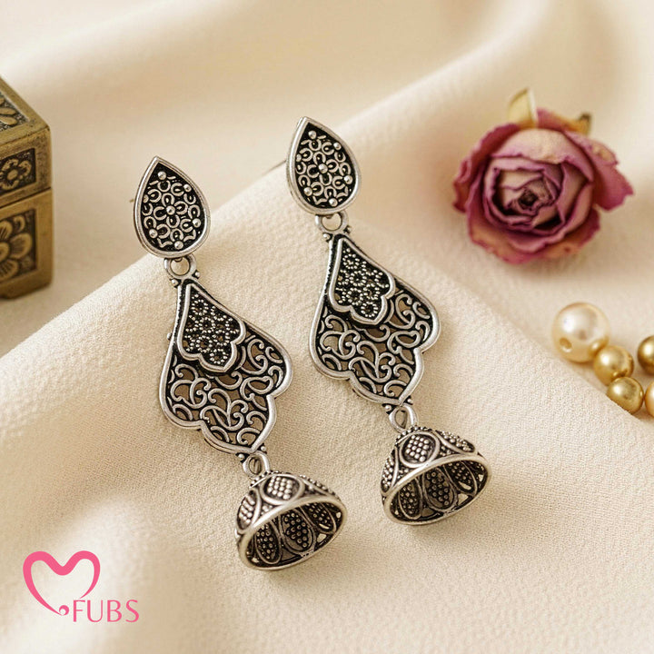 Oxidized Jhumka Earrings with Filigree