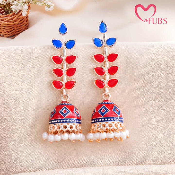 Leaf Motif Jhumka Earrings with Pearls