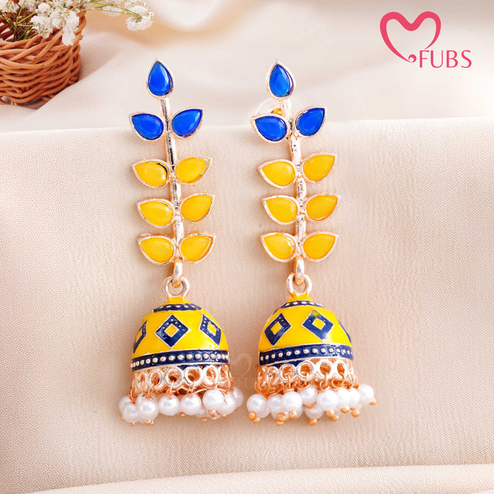 Leaf Motif Jhumka Earrings with Pearls