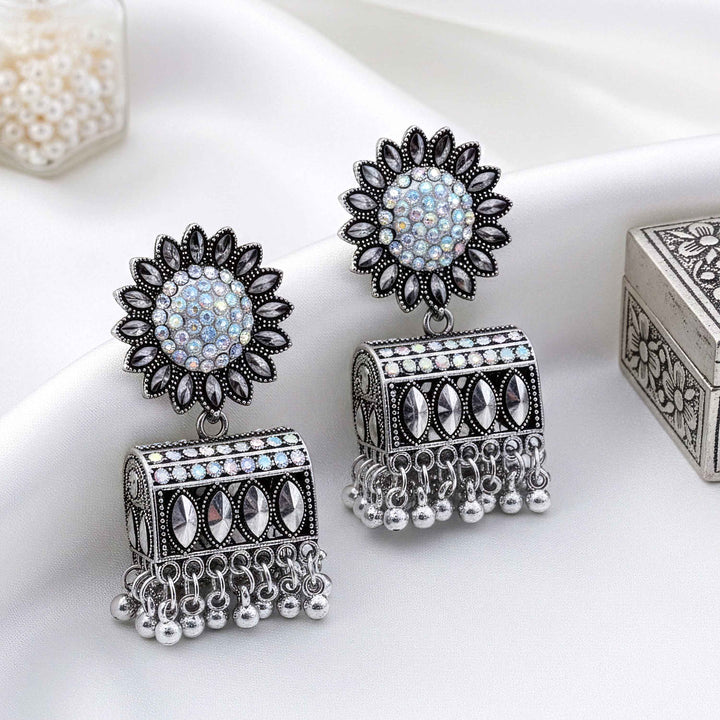 Floral Motif Earrings with Rectangular Design