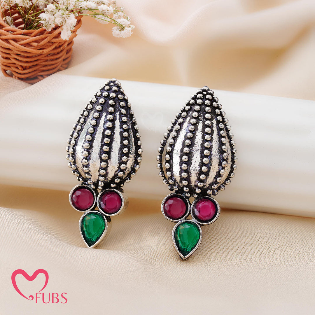 Teardrop Motif Earrings with Gemstone Detailing