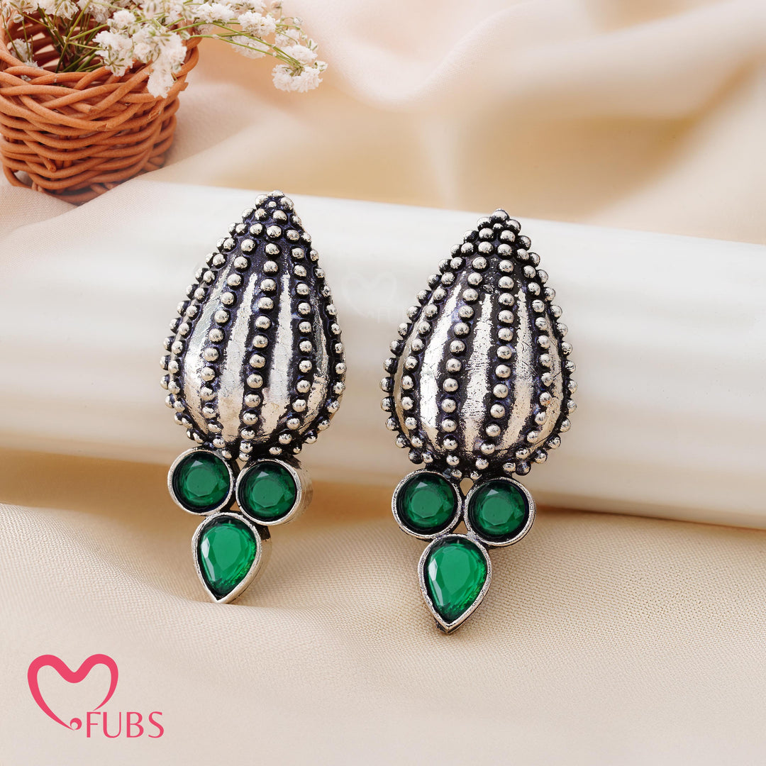 Teardrop Motif Earrings with Gemstone Detailing