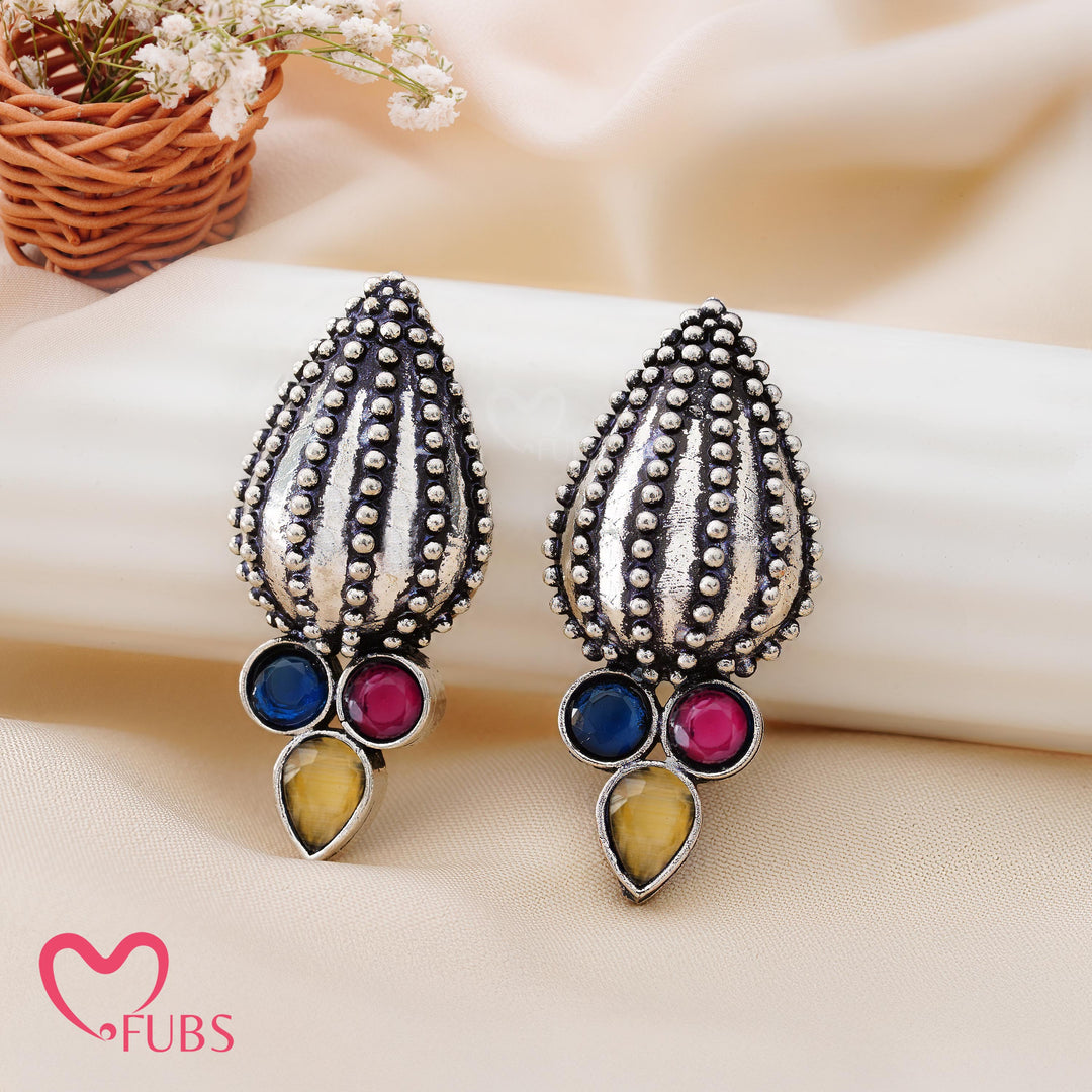 Teardrop Motif Earrings with Gemstone Detailing