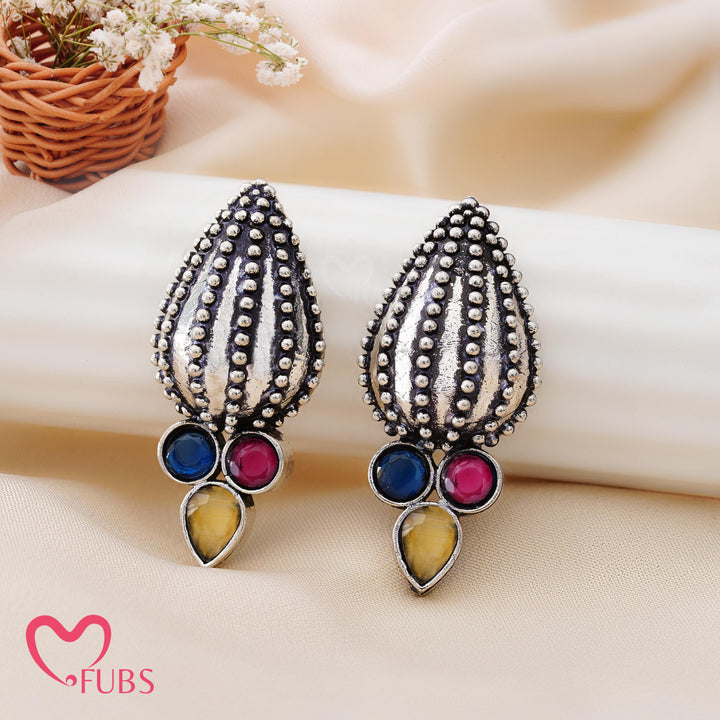 Teardrop Motif Earrings with Gemstone Detailing