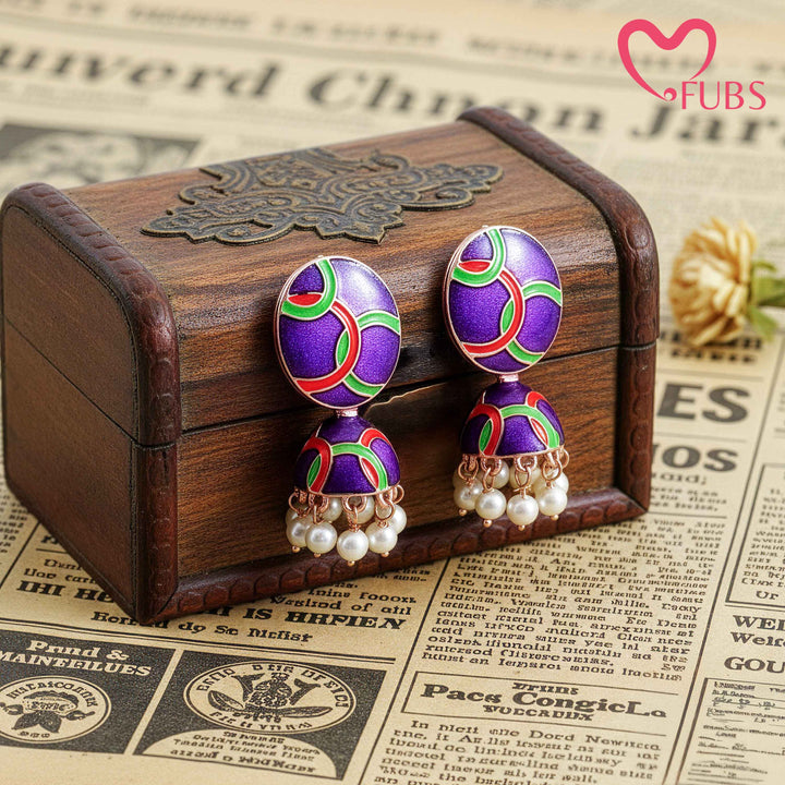 Dome Motif Earrings with Pearl Fringe