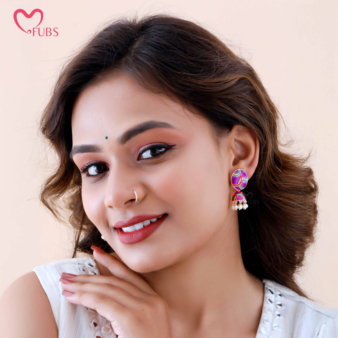 Dome Motif Earrings with Pearl Fringe