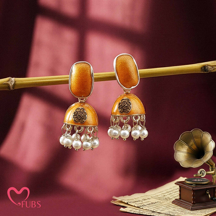 Dome Motif Earrings with Pearl Accents