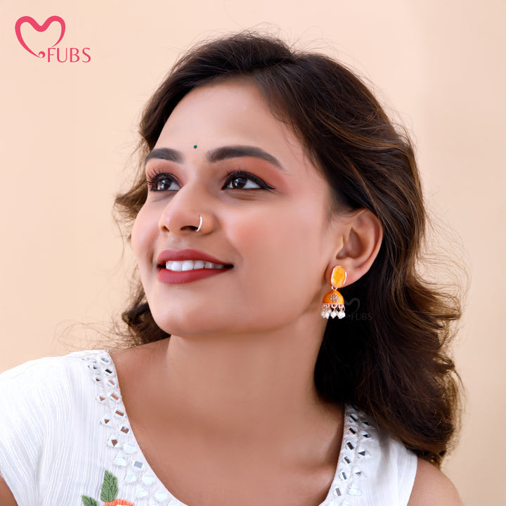 Dome Motif Earrings with Pearl Accents