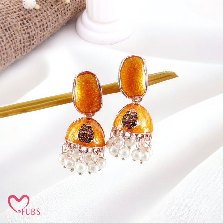 Dome Motif Earrings with Pearl Accents