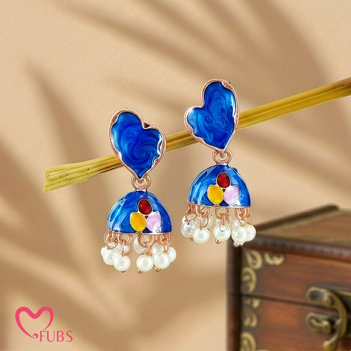 Heart & Semi-Circular Motif Earrings with Pearls