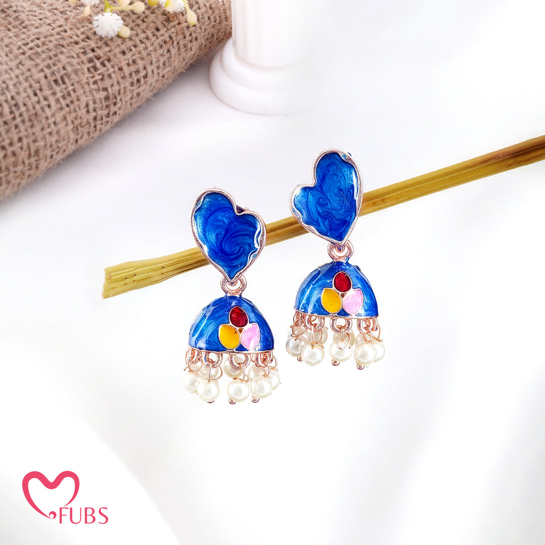Heart & Semi-Circular Motif Earrings with Pearls