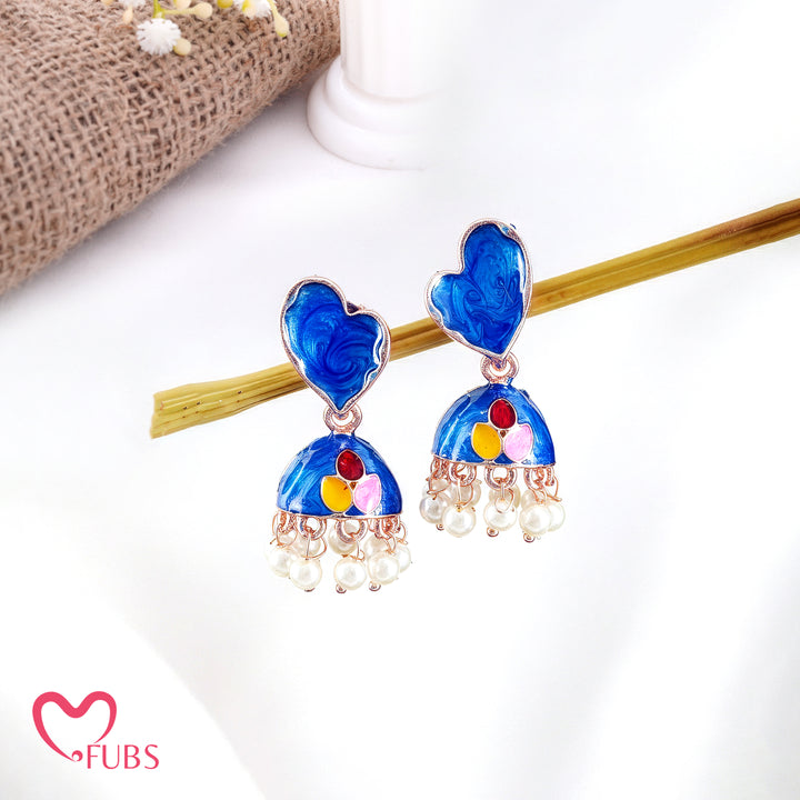 Heart & Semi-Circular Motif Earrings with Pearls