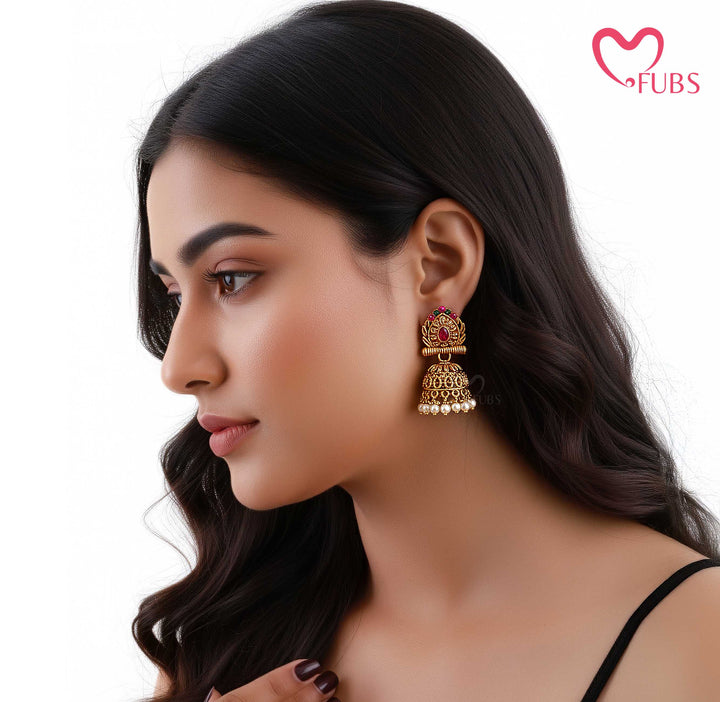 Traditional Jhumka Earrings with Gemstone Detailing
