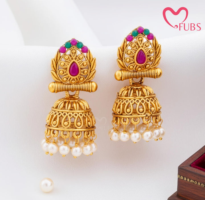 Traditional Jhumka Earrings with Gemstone Detailing