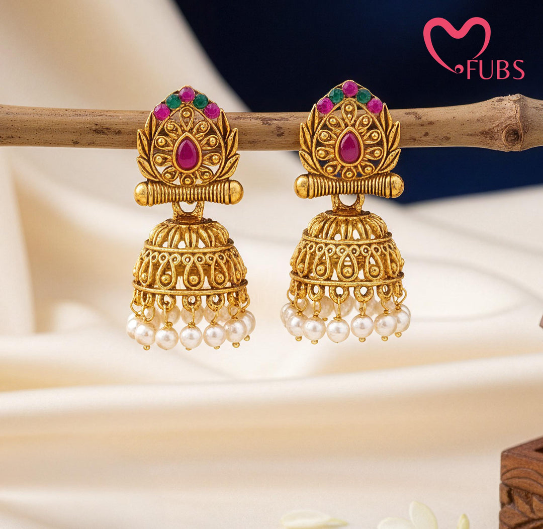 Traditional Jhumka Earrings with Gemstone Detailing