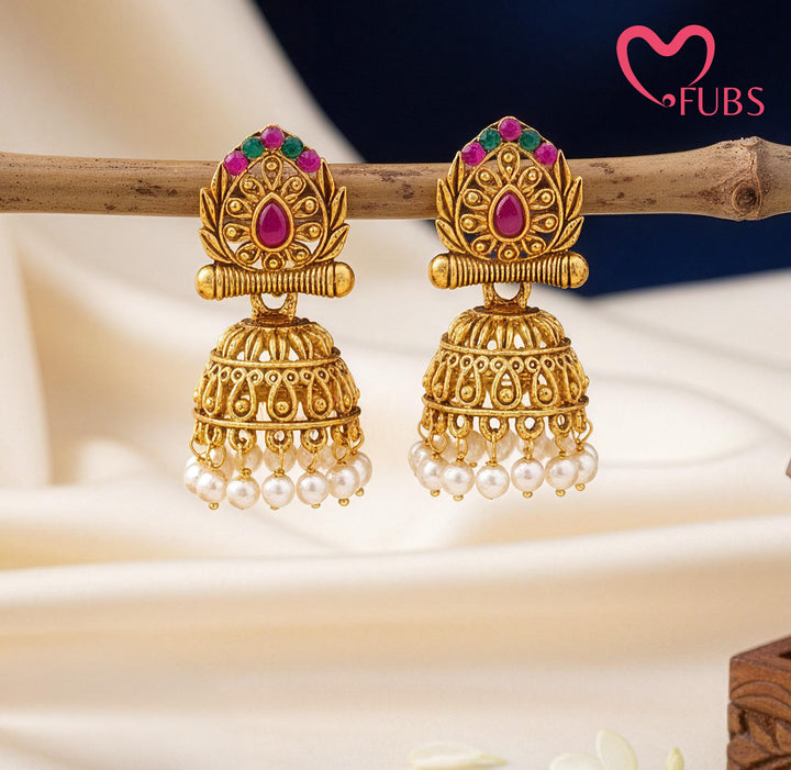 Traditional Jhumka Earrings with Gemstone Detailing