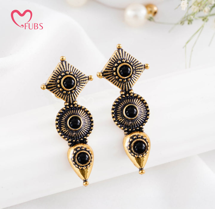 Diamond, Circular & Teardrop Motif Earrings