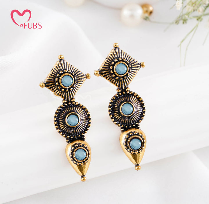 Diamond, Circular & Teardrop Motif Earrings