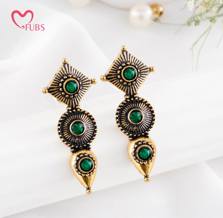 Diamond, Circular & Teardrop Motif Earrings