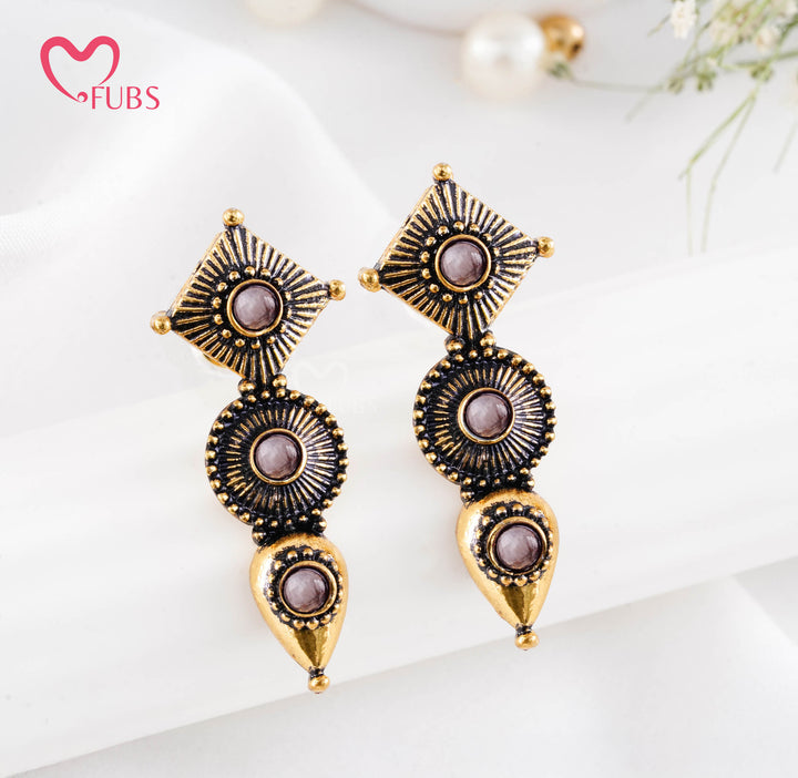 Diamond, Circular & Teardrop Motif Earrings