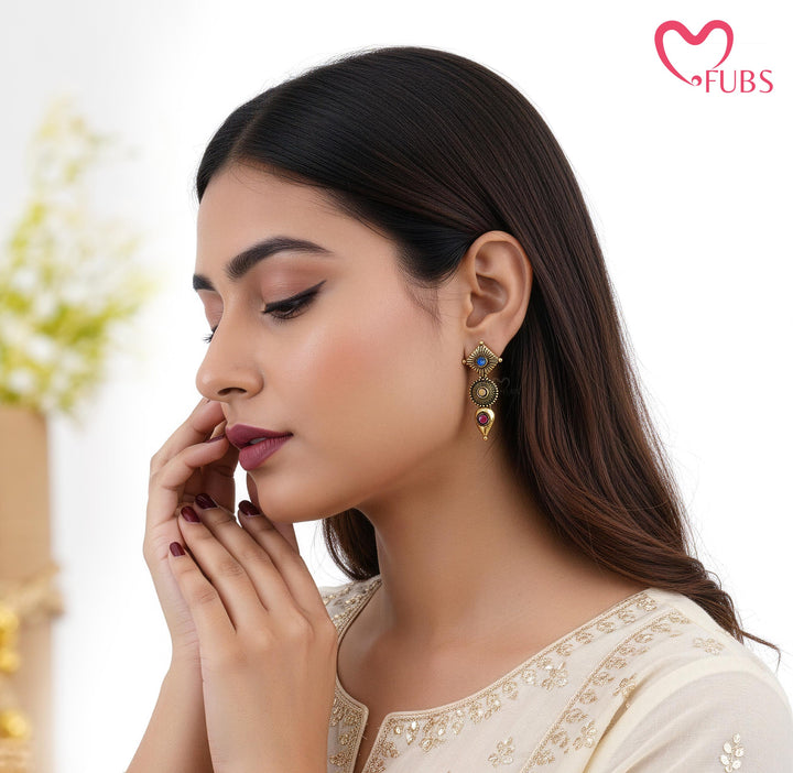 Diamond, Circular & Teardrop Motif Earrings