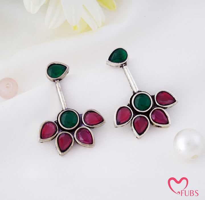 Antique Floral Stone Cluster Drop Earrings