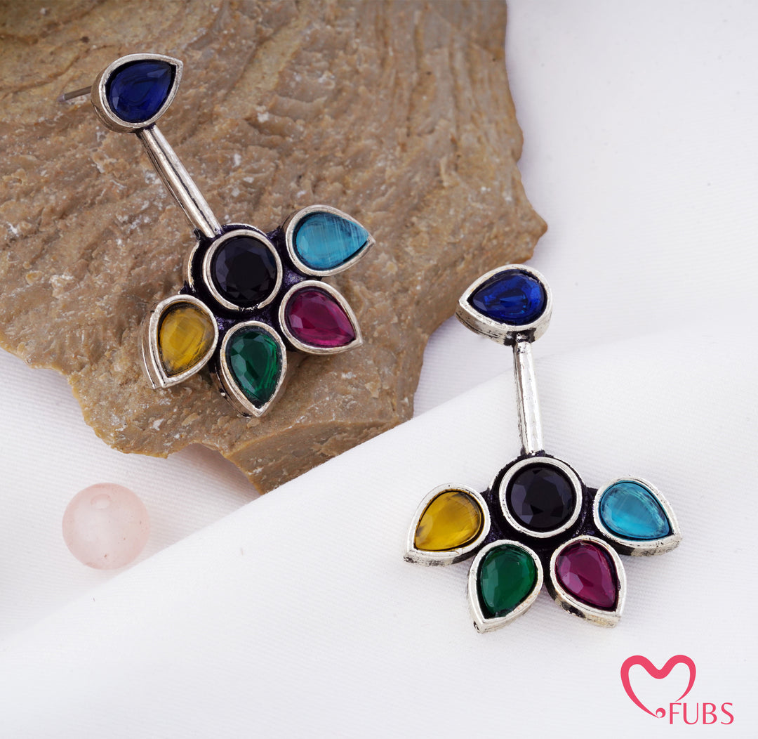 Antique Floral Stone Cluster Drop Earrings