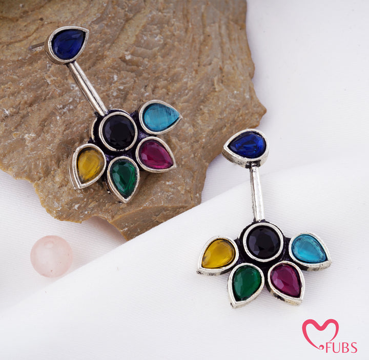 Antique Floral Stone Cluster Drop Earrings
