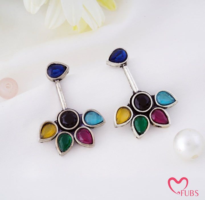 Antique Floral Stone Cluster Drop Earrings
