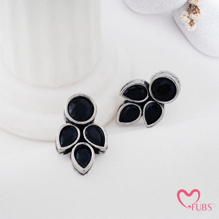Petal Shaped Stud Earrings with Faceted Stones