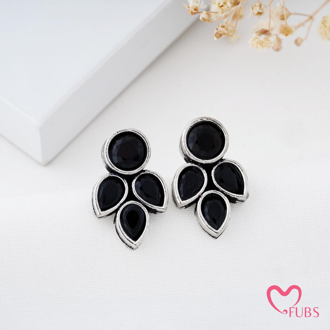 Petal Shaped Stud Earrings with Faceted Stones