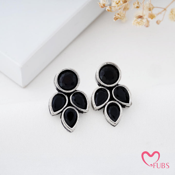 Petal Shaped Stud Earrings with Faceted Stones