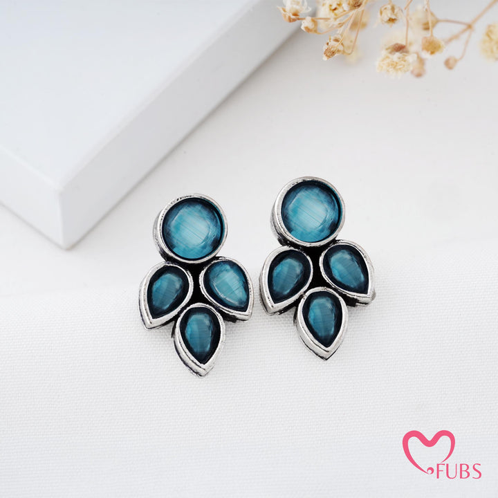 Petal Shaped Stud Earrings with Faceted Stones