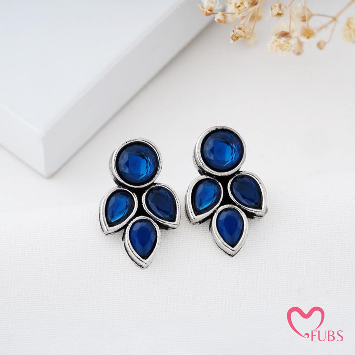Petal Shaped Stud Earrings with Faceted Stones