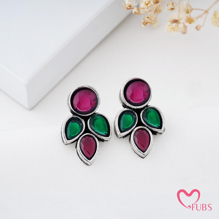 Petal Shaped Stud Earrings with Faceted Stones