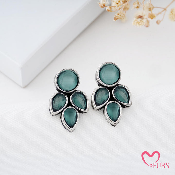 Petal Shaped Stud Earrings with Faceted Stones