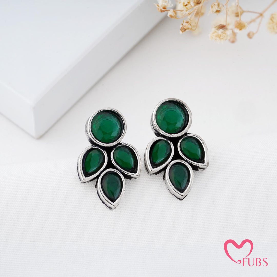 Petal Shaped Stud Earrings with Faceted Stones