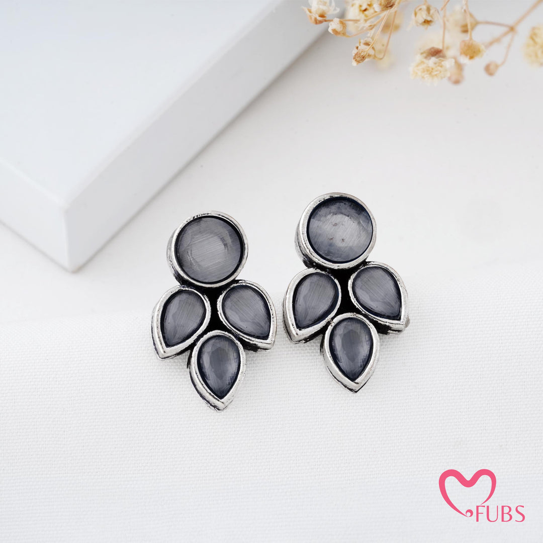 Petal Shaped Stud Earrings with Faceted Stones