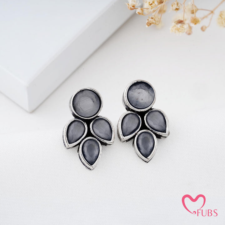 Petal Shaped Stud Earrings with Faceted Stones