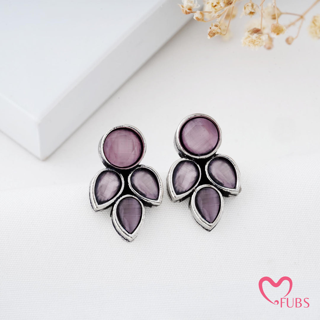 Petal Shaped Stud Earrings with Faceted Stones