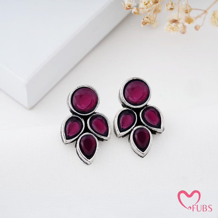 Petal Shaped Stud Earrings with Faceted Stones
