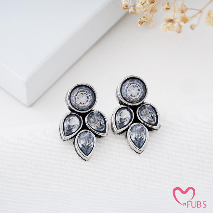 Petal Shaped Stud Earrings with Faceted Stones