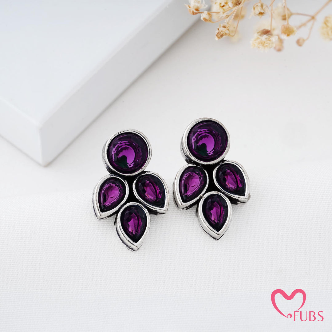 Petal Shaped Stud Earrings with Faceted Stones