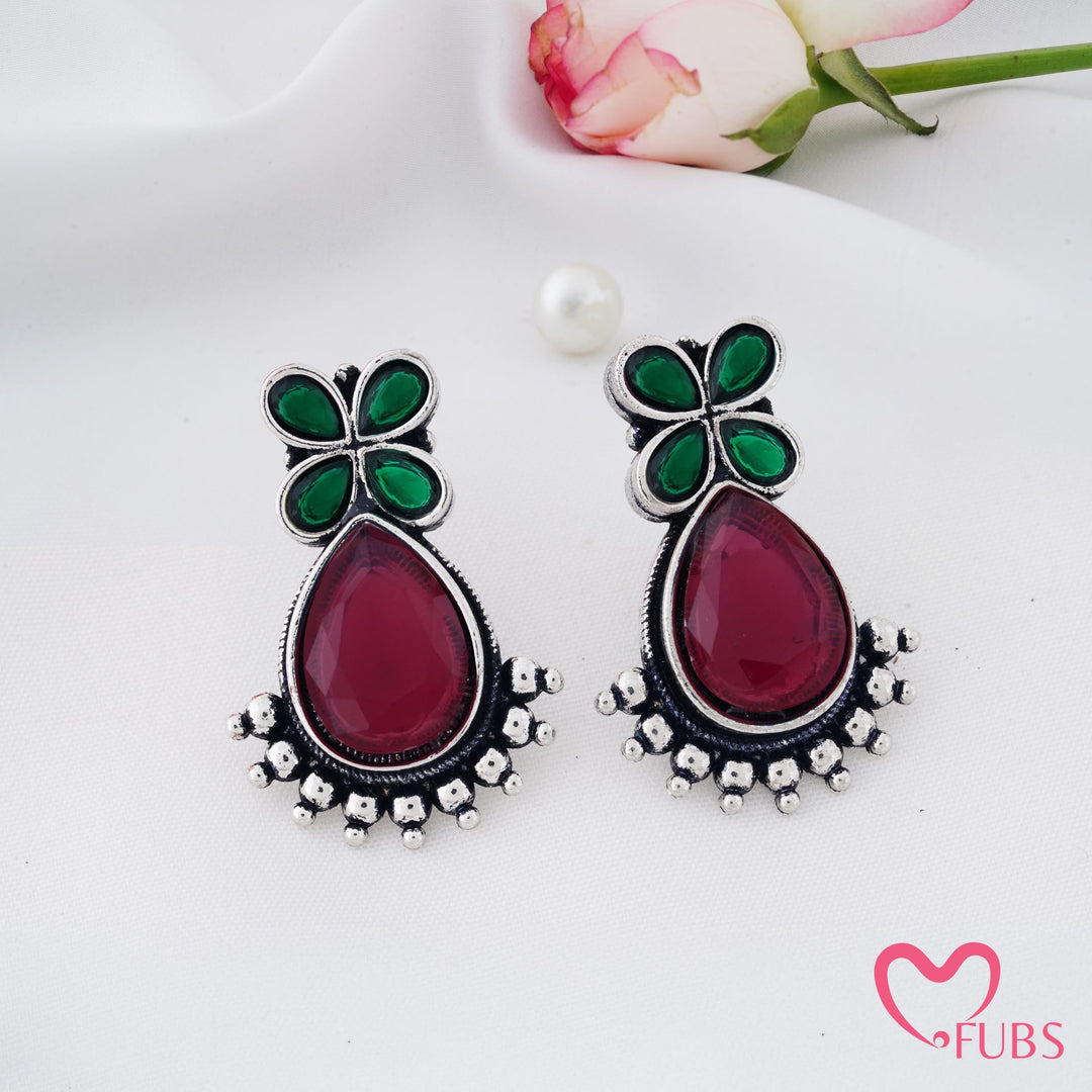 Teardrop Earrings with Blossom Top Detail