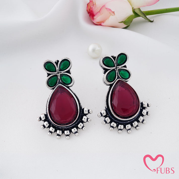 Teardrop Earrings with Blossom Top Detail