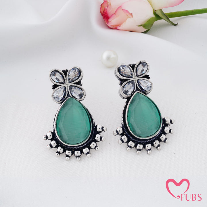 Teardrop Earrings with Blossom Top Detail