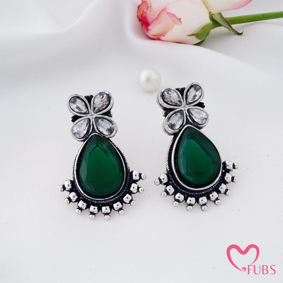 Teardrop Earrings with Blossom Top Detail