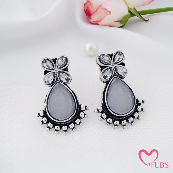 Teardrop Earrings with Blossom Top Detail