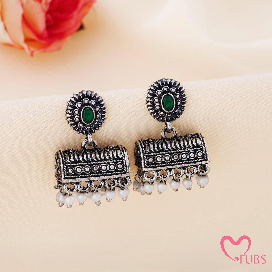 Barrel Jhumka Earrings with Floral Studs