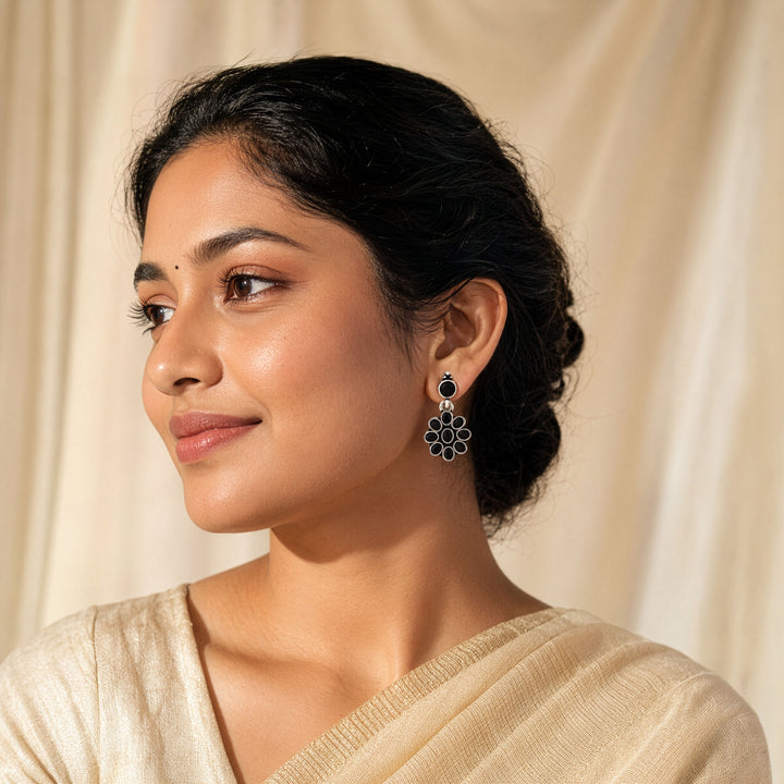 Elegant Oxidised Stone Statement Earrings